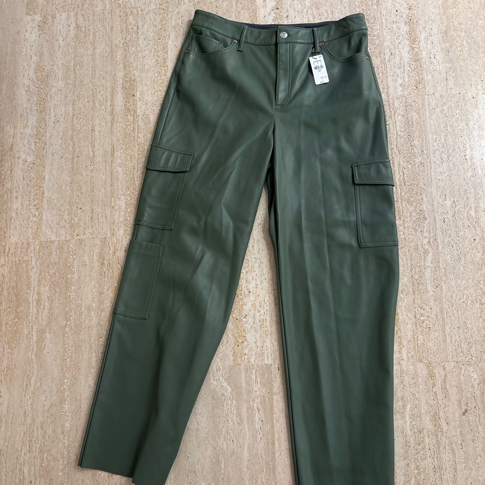 NWT Women’s leather wide leg Green Cargo Pants